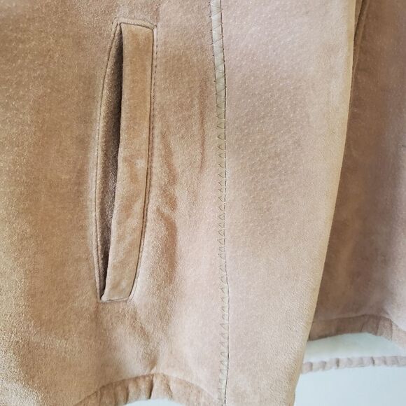 Wilsons Leather Women's Hooded Suede Jacket Brown Tan Size Large Penny Lane Y2K - Picture 9 of 9